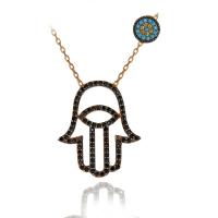 Siyah Taşlı Gözlü Fatma Eli Gümüş Kolye