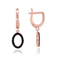 Siyah Taşlı Sallantılı Oval Gümüş Küpe