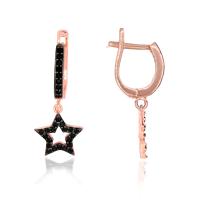 Siyah Taşlı Sallantılı Yıldız Gümüş Küpe