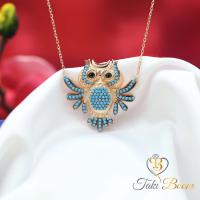 Turkuaz Taşlı Baykuş Gümüş Kolye