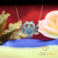 Turkuaz Taşlı Baykuş Gümüş Kolye