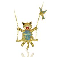 Turkuaz Taşlı Salıncakta Sallanan Kedi Gümüş Kolye