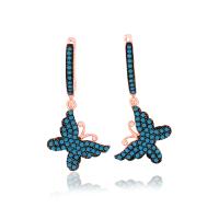 Turkuaz Taşlı Sallantılı Kelebek Gümüş Küpe