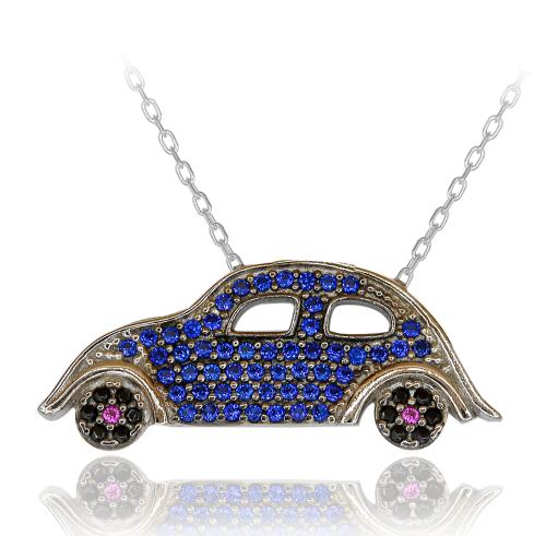 Lacivert Taşlı Vos Vos Araba Gümüş Kolye