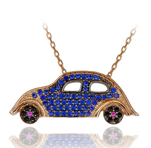 Lacivert Taşlı Vos Vos Araba Gümüş Kolye