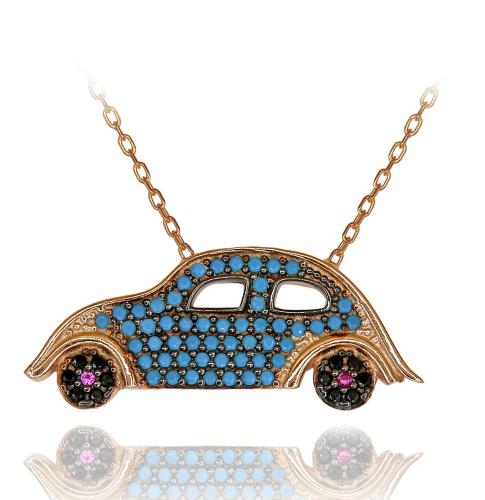 Turkuaz Taşlı Vos Vos Araba Gümüş Kolye