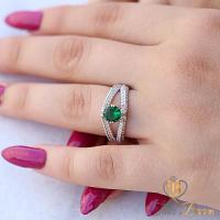 Yeşil Beyaz Yuvarlak Zirkon Taşlı Gümüş Yüzük