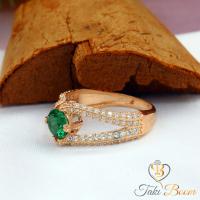 Yeşil Beyaz Yuvarlak Zirkon Taşlı Gümüş Yüzük