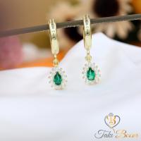 Yeşil Beyaz Zirkon Taşlı Minimal Damla Gümüş Küpe
