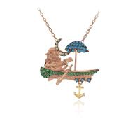 Yeşil Taşlı Sandalda Gitar Çalan Baykuş Gümüş Kolye