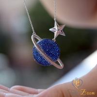 Lacivert Taşlı Gezegen Satürn Gümüş Kolye
