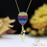 Renkli Taşlı Balonlu Kız Gümüş Kolye